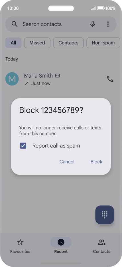 To report the number as spam, press the field next to 