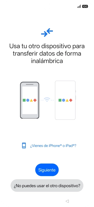 Sigue las indicaciones de la pantalla para transferir contenido desde otro teléfono. Sigue las indicaciones de la pantalla para transferir contenido desde otro teléfono.