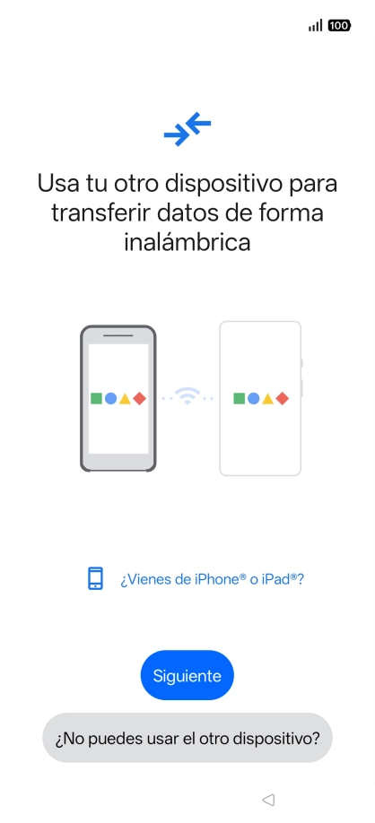Sigue las indicaciones de la pantalla para transferir contenido desde otro teléfono. Sigue las indicaciones de la pantalla para transferir contenido desde otro teléfono.