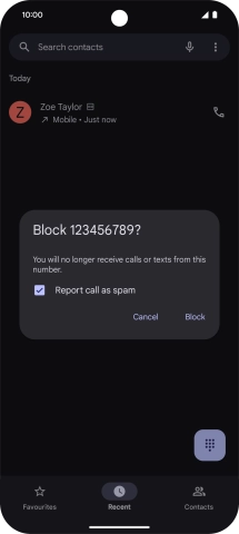 To report the number as spam, press the field next to To report the number as spam, press the field next to