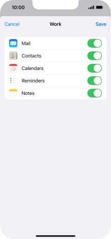Press the indicators next to the required data types to turn synchronisation of each data type on or off.