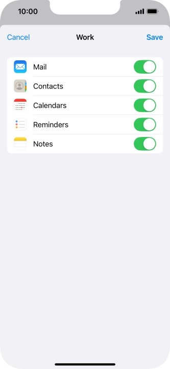 Press the indicators next to the required data types to turn synchronisation of each data type on or off.