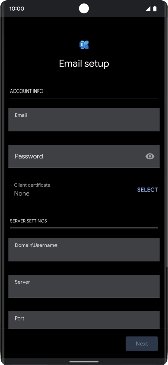 Press Password and key in the password for your email account. Press Password and key in the password for your email account.