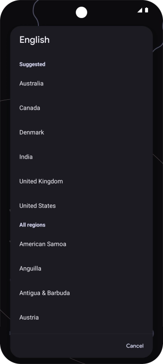 Press the required country or area. Press the required country or area.