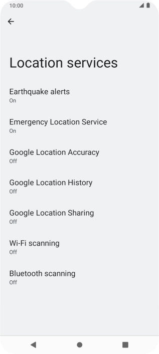 Press Google Location Accuracy. Press Google Location Accuracy.