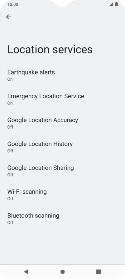 Press Google Location Accuracy. Press Google Location Accuracy.