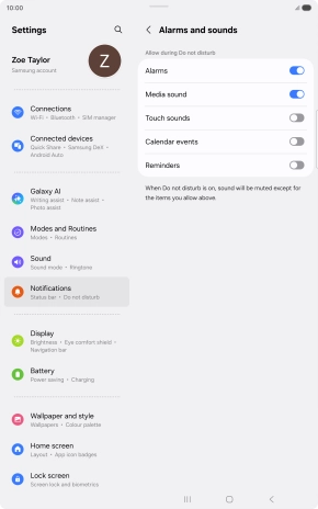 Press the indicators to turn sound and vibration for the selected functions on or off. Press the indicators to turn sound and vibration for the selected functions on or off.
