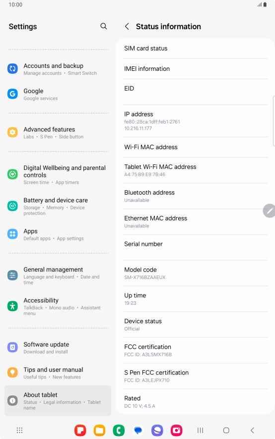 Your tablet's EID number is displayed below EID.