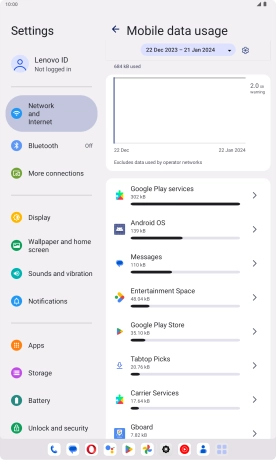The data usage for each application is displayed below the name of the application. The data usage for each application is displayed below the name of the application.