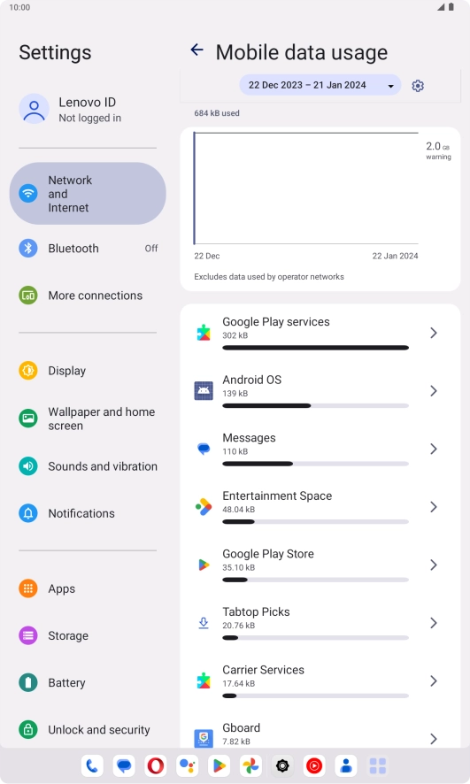 The data usage for each application is displayed below the name of the application. The data usage for each application is displayed below the name of the application.