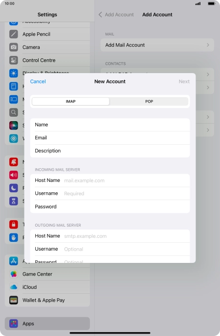 Press IMAP.