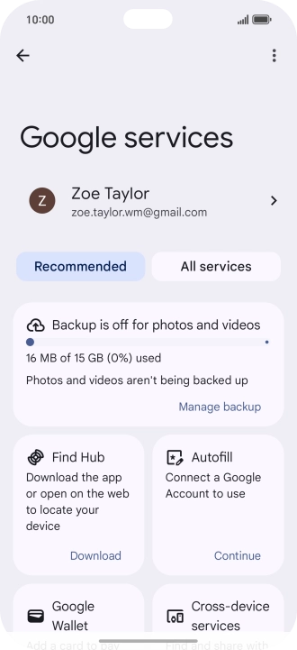 Press Manage backup.