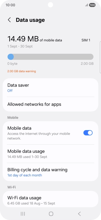 The total data usage is displayed. The total data usage is displayed.