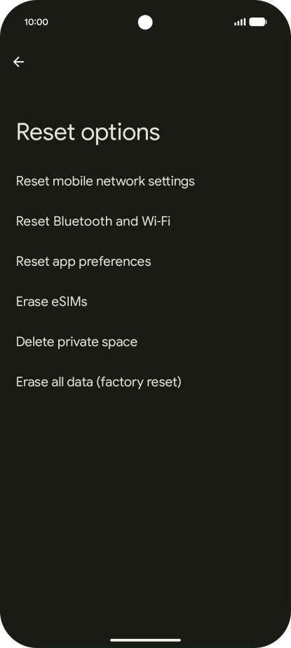 Press Erase all data (factory reset).