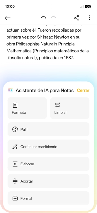 Pulsa el ajuste deseado y sigue las indicaciones de la pantalla para utilizar la función seleccionada.