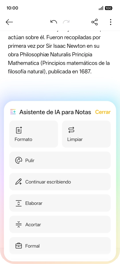 Pulsa el ajuste deseado y sigue las indicaciones de la pantalla para utilizar la función seleccionada.