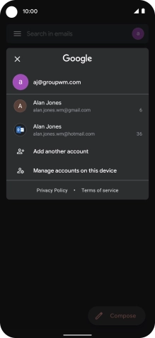 Press the required email account. Press the required email account.