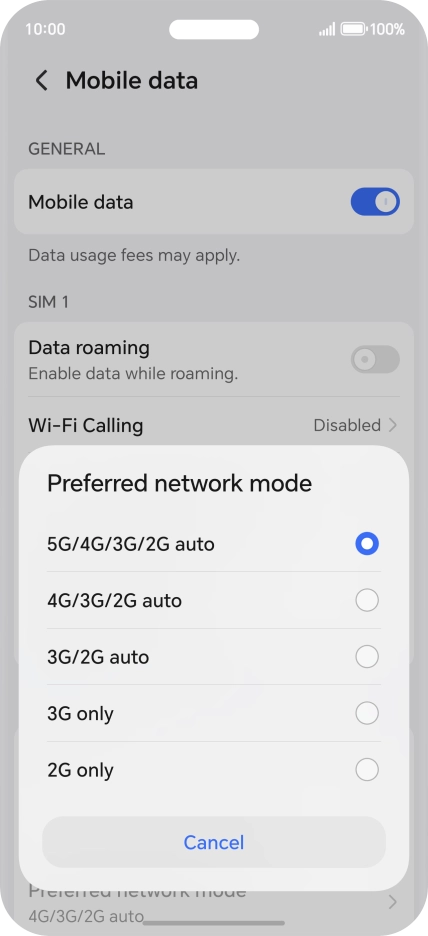 Press the required network mode. Press the required network mode.