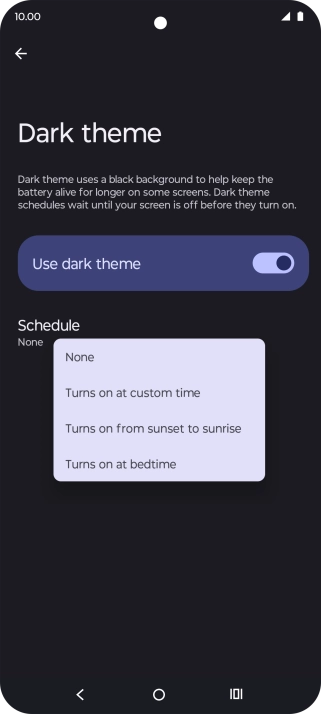 Press the required setting to turn the function on or off.