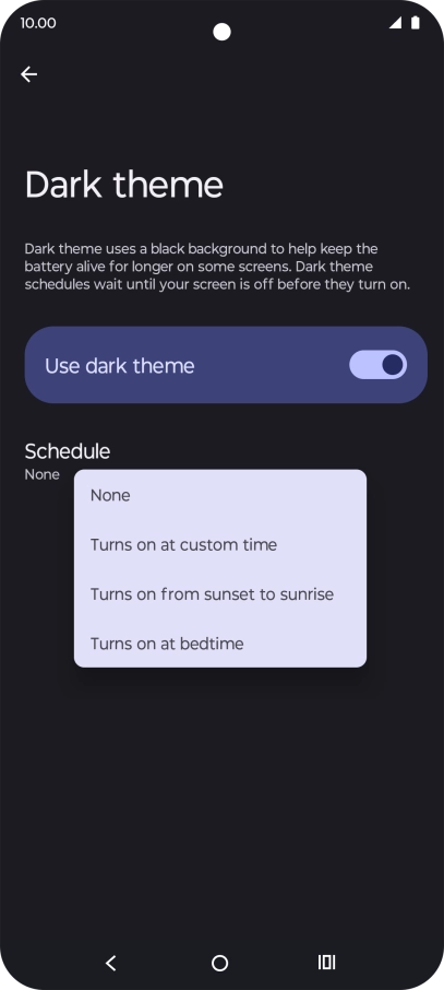Press the required setting to turn the function on or off.