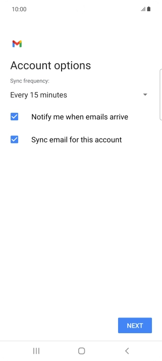 If this screen is displayed, you email account has been recognised and set up automatically. Follow the instructions on the screen to key in more information and finish setting up your phone.