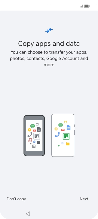 When this screen is displayed, your phone is ready to restore content from a Google One backup.