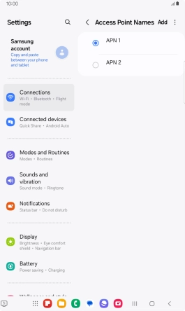 Press the field next to the data connection to activate it.
