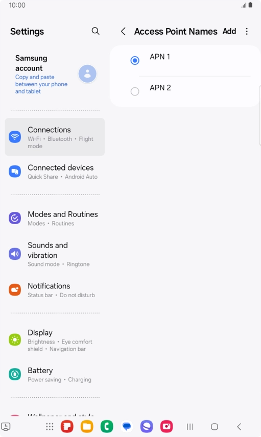 Press the field next to the data connection to activate it.