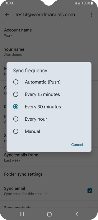 Press the required setting.
