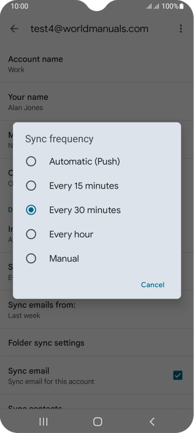 Press the required setting.