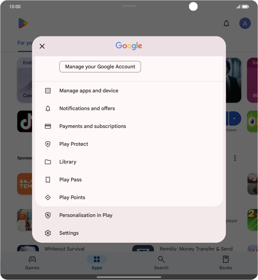 Press Manage apps and device. Press Manage apps and device.