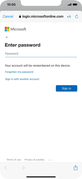 Press Password and key in the password for your email account.