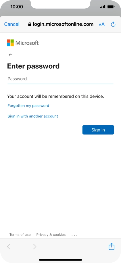 Press Password and key in the password for your email account.