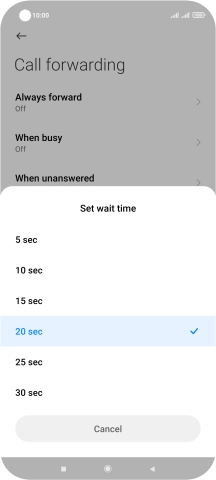 If you divert missed calls, you need to select a delay for the divert. Press the required delay.