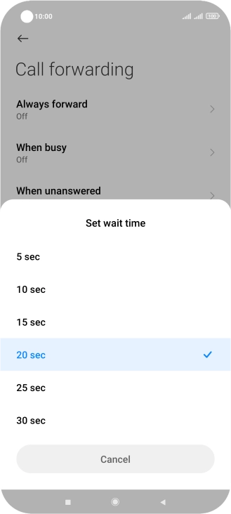 If you divert missed calls, you need to select a delay for the divert. Press the required delay.