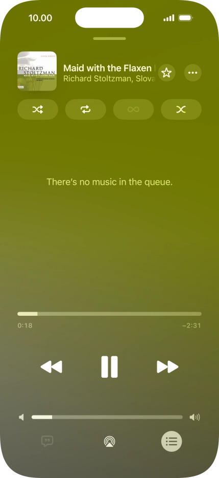 Press the shuffle icon to turn the function on or off.