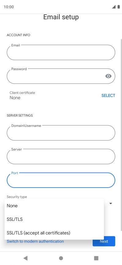 Press the required setting.