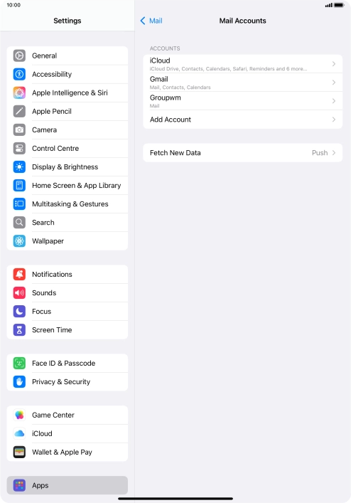 Press the name of the email account you've just set up. Press the name of the email account you've just set up.