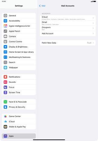 Press the name of the email account you've just set up. Press the name of the email account you've just set up.