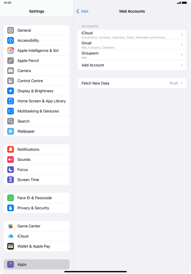 Press the name of the email account you've just set up. Press the name of the email account you've just set up.