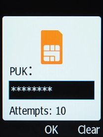 Key in the PUK and press the OK key.