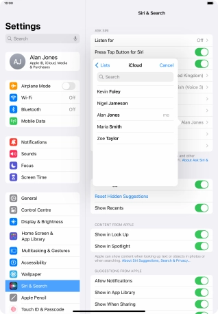 Press the required contact. Press the required contact.