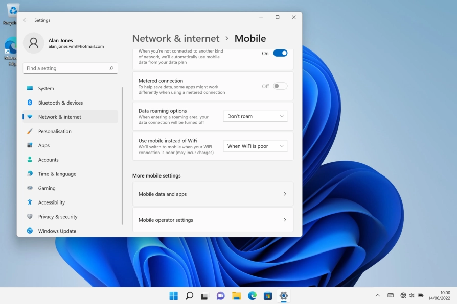 Click Mobile operator settings.