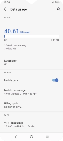 The total data usage is displayed. The total data usage is displayed.