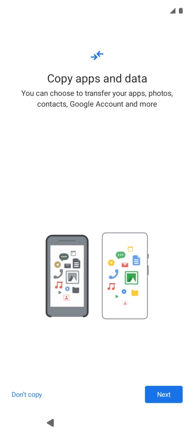 When this screen is displayed, your phone is ready to restore content from a Google One backup. When this screen is displayed, your phone is ready to restore content from a Google One backup.