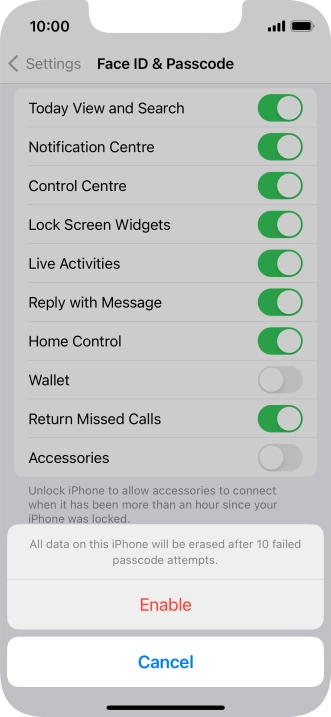 If you turn on the function, press Enable. If you turn on the function, press Enable.