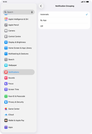 Press the required setting.
