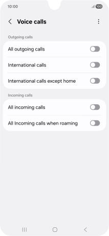 Press the indicator next to the required barring type to turn the function on or off.