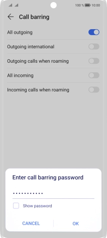 Key in your barring password and press OK. The default barring password is 1919. Key in your barring password and press OK. The default barring password is 1919.