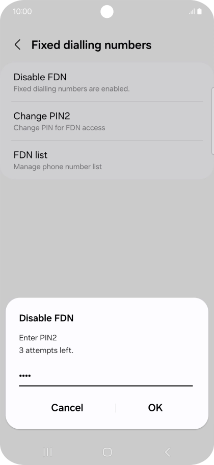 Key in your PIN2 and press OK. The default PIN2 is 1111.
